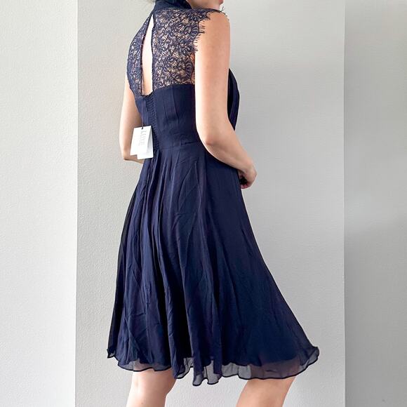 Seraphine Midnight Blue Maternity & Nursing Dress with Neckline Tie - Picture 3 of 10